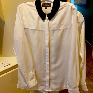 Ivory blouse with black sequin collar
